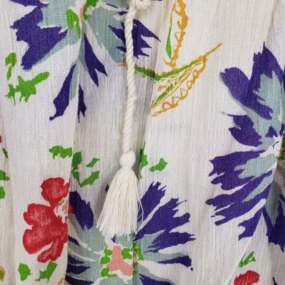 Ralph Lauren Denim & Supply Blouse Womens Large Boho Floral Tassel Peasant Top - Picture 2 of 10